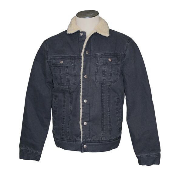 NWOT Faherty Timberline Trucker Jacket Medium - Sherpa Collar- Washed Black $298 - Picture 1 of 13
